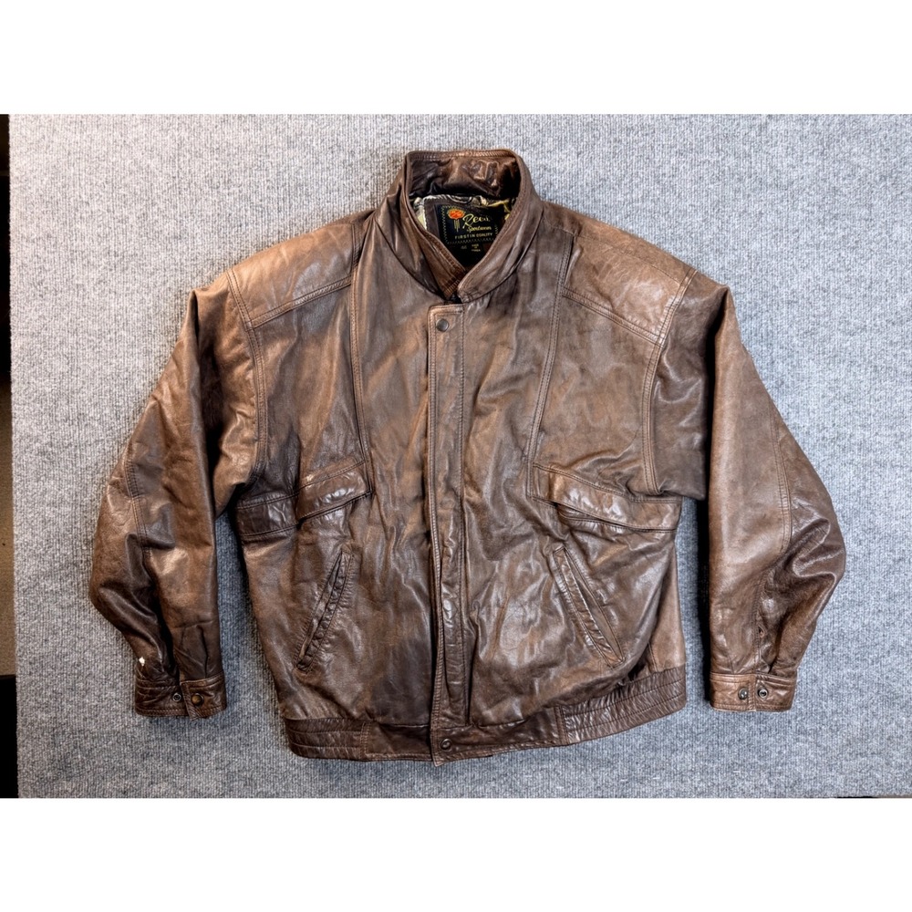 Reed Sportswear Vintage Brown Leather Bomber Jacket Mens 44 Korea Y2K Workwear